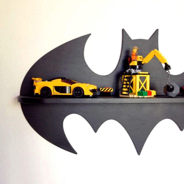 Batman Design | Decorative Floating | Wooden Wall Shelf | Decorations for Bedroom | Wall Artwork | Shelving Baby | Children Room | Kids Baby Shower Gift - Black