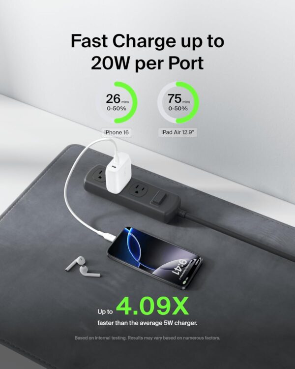 Belkin-40W-20W-20W-Two-Ports-USB-C-PD-Wall-Charger-Fast-Charging-for-iPhone-17-Air-Pro-Pro-Max-Samsung-Galaxy-S25-Google-Pixel-10-iPad-AirPods-More-2-Years-Warranty-White.jpg Belkin 40W (20W + 20W) Two Ports USB -C PD Wall Charger | Fast Charging for iPhone 17, Air, Pro, Pro Max, Samsung Galaxy S25, Google Pixel 10, iPad, AirPods, & More | 2 Years Warranty, White