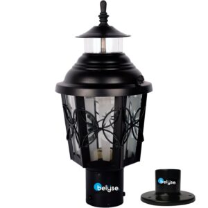 Belyse Lily Garden Lamp, Antique Wall Lights for Outdoor Vintage Belyse Lily Garden Lamp, Antique Wall Lights for Outdoor Vintage Decor, Decorative Lamp for Patio, Entryway, Steel and Glass Terrace Light with B22 Holder & Base Stand, 15cm Dia, Black, Pack of 1
