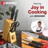 Bergner Dusseldorf 7 Pcs Stainless Steel Knife Set - Chef Knife, Slicing Knife, Tomato Knife, Utility Knife, Paring Knife, Scissors and Wooden Block, Durable, for Kitchen and Restaurants - Black