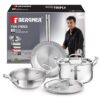 Bergner TriPro 5 Pcs Triply Stainless Steel Cookware Set - 24cm (3L) Kadai with Lid, 20cm (3.4L) Casserole/Biryani Pot with Lid, 22cm (1.5L) Frypan, Less Oil Use, Healthy Cooking - Induction Bottom