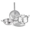Bergner TriPro 5 Pcs Triply Stainless Steel Cookware Set - 24cm (3L) Kadai with Lid, 20cm (3.4L) Casserole/Biryani Pot with Lid, 22cm (1.5L) Frypan, Less Oil Use, Healthy Cooking - Induction Bottom