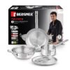 Bergner Tripro Triply Stainless Steel 4 Pc Cookware Set, 24 Bergner Tripro Triply Stainless Steel 4 Pc Cookware Set, 24 cm Indian Wok/Kadai with Lid, 22 cm Frypan, 16 cm Tea Pan, Even and Fast Heating, Induction Bottom, Gas Ready, Silver