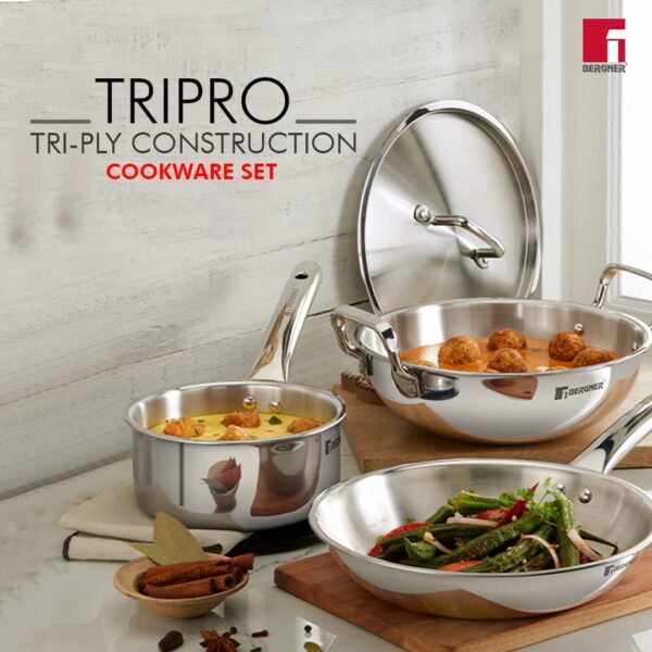 Bergner-Tripro-Triply-Stainless-Steel-4-Pc-Cookware-Set-24-cm-Indian-WokKadai-with-Lid-22-cm-Frypan-16-cm-Tea-Pan-Even-and-Fast-Heating-Induction-Bottom-Gas-Ready-Silver.jpg Bergner Tripro Triply Stainless Steel 4 Pc Cookware Set, 24 cm Indian Wok/Kadai with Lid, 22 cm Frypan, 16 cm Tea Pan, Even and Fast Heating, Induction Bottom, Gas Ready, Silver