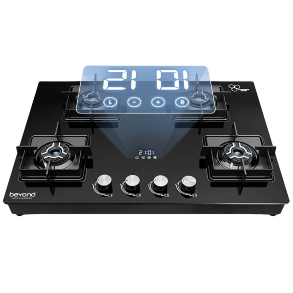 Beyond Appliances Solaria 4 Full Brass Burner Smart Gas Stove Beyond Appliances Solaria 4 Full Brass Burner Smart Gas Stove Auto Ignition | Digital Timer | Flame Failure Device | Toughened Glass | ISI Certified | LPG & PNG Compatible Cooktop | PAN India Service