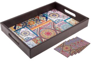 Birch & Co. Wooden Tray For Serving-Free 4 Coasters-10 Inch Birch & Co. Wooden Tray For Serving-Free 4 Coasters-10 Inch X 15 Inch-Serving Tray-Tray Set For Decoration-Tea Trays-Big Coffee Tray-Premium Mdf Trey-Wooden Serving Trays-Resin Tray,Round