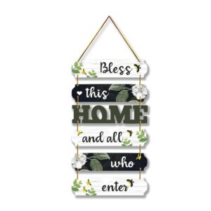 Bless This Home Wooden Hanging Wall Decor | Rustic MDF Wall Hanging Quote Sign for Living Room, Entryway & Door | Decorative Family Wall Sign Gift Item