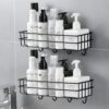 Boniry Bathroom Shelf for Wall, Self Adhesive Bathroom Organiser, 4 Boniry Bathroom Shelf for Wall, Self Adhesive Bathroom Organiser, 4 Hooks for Towel Holder, Space-Saving Wall Mounted Bathroom Shelf with Elegant Design (Pack of 2)