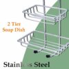 Boniry Wall Mounted Double Layer soap Dish Holder Stainless Steel Wall Hanging Soap Storage Rack for Kitchen Bathroom-with Self Adhesive Magic Sticker (Silver)