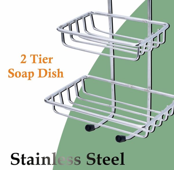 Boniry Wall Mounted Double Layer soap Dish Holder Stainless Steel Wall Hanging Soap Storage Rack for Kitchen Bathroom-with Self Adhesive Magic Sticker (Silver)