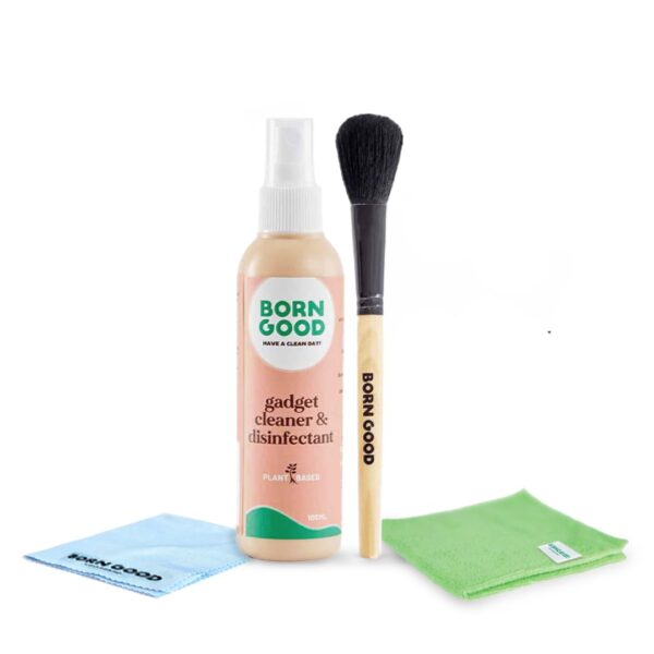 Born Good 4-in-1 Plant-Based Electronics & Gadget Disinfectant Cleaner Kit Born Good 4-in-1 Plant-Based Electronics & Gadget Disinfectant Cleaner Kit - Non-Toxic Formula for Laptop, Smartphone, Monitor, Tablet, Camera, TVs - 2 Microfiber Cloths & Soft Brush (100ml)
