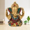 Brass Gem Stone Work Ganesha Statue for Home Office | Brass Ganesh Murti for Pooja Room | Ganpati Idol for Home Entrace Home Decor (Weight 860 Gram Height 16 cm) (Hand_BRASSGANESH_05CM)