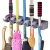 Broom Holder Wall Mounted, Mop Holder for Wall, Broom Stick Broom Holder Wall Mounted, Mop Holder for Wall, Broom Stick Holder Mounted Stand, Storage Broomstick Brush Mount Organizer with Hanger Hooks (5 Slot 6 Hooks)- Grey, Polypropylene