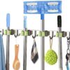 Broom Mop Holder Wall Mount Stainless Steel Wall Mounted Storage Organizer Heavy Duty Tools Hanger for Kitchen Bathroom Closet Garage Office Garden-1Pc (4 Rack 5 Hook), Hanging Shelves