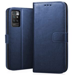 CEDO Flip Cover for Redmi 10 Prime (4G) | Leather CEDO Flip Cover for Redmi 10 Prime (4G) | Leather Finish | Inside Pockets & Inbuilt Stand | Shockproof Wallet Style Magnetic Closure Back Case Flipcover (Blue)