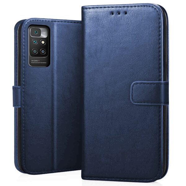 CEDO Flip Cover for Redmi 10 Prime (4G) | Leather CEDO Flip Cover for Redmi 10 Prime (4G) | Leather Finish | Inside Pockets & Inbuilt Stand | Shockproof Wallet Style Magnetic Closure Back Case Flipcover (Blue)