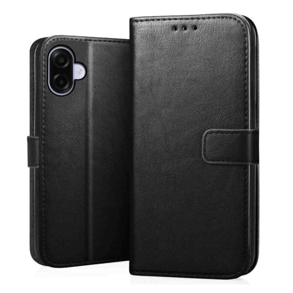 CEDO Flip Cover for Samsung Galaxy A07 (4G) LTE / A07 (5G)/ F70E | Leather Finish | Inside Pockets & Inbuilt Stand | Shockproof Wallet Style Magnetic Closure Back Case Flipcover (Black)