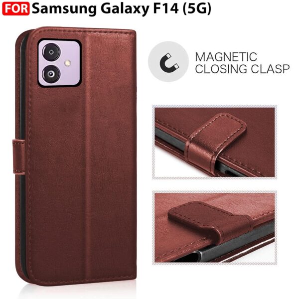 CEDO-Flip-Cover-for-Samsung-Galaxy-F14-5G-Leather-Finish-Inside-Pockets-Inbuilt-Stand-Shockproof-Wallet-Style-Magnetic-Closure-Back-Case-Flipcover-Brown.jpg CEDO Flip Cover for Samsung Galaxy F14 (5G) | Leather Finish | Inside Pockets & Inbuilt Stand | Shockproof Wallet Style Magnetic Closure Back Case Flipcover (Brown)