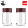 CELLO Modustack Glassy Storage Jar Set of 2 (750 ml x 2), Maroon | Glass Jar with Lid | Stackable | For Grains, Pulses, Spice, Cereals, Cookies, Dry Fruits | Fridge Storage Container