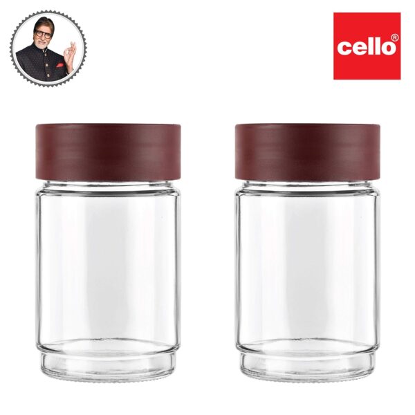 CELLO Modustack Glassy Storage Jar Set of 2 (750 ml x 2), Maroon | Glass Jar with Lid | Stackable | For Grains, Pulses, Spice, Cereals, Cookies, Dry Fruits | Fridge Storage Container