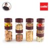 CELLO Modustack Storage Container Jar Set of 9 (500mlx5, 750mlx2, 1000mlx2), Maroon | Food Grade, Stackable, See Through Pet Organizer | For Storage of Food, Pulses, Spice, Cereals, Cookies, Dry Food