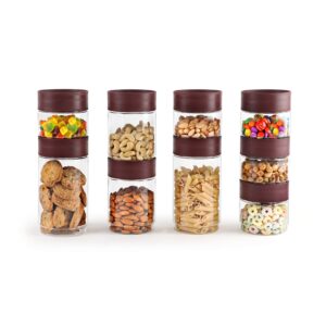 CELLO Modustack Storage Container Jar Set of 9 (500mlx5, 750mlx2, CELLO Modustack Storage Container Jar Set of 9 (500mlx5, 750mlx2, 1000mlx2), Maroon | Food Grade, Stackable, See Through Pet Organizer | For Storage of Food, Pulses, Spice, Cereals, Cookies, Dry Food