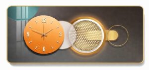 CHIBRO Big Size Wall Wallpaper Frame with Clock | Premium Wooden Playwood Decorative Wall Art Set | Modern Luxury Home Décor for Living Room, Bedroom & Office (Golden Dot Orbit)