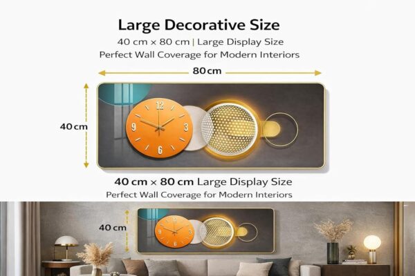 CHIBRO Big Size Wall Wallpaper Frame with Clock | Premium Wooden Playwood Decorative Wall Art Set | Modern Luxury Home Décor for Living Room, Bedroom & Office (Golden Dot Orbit)