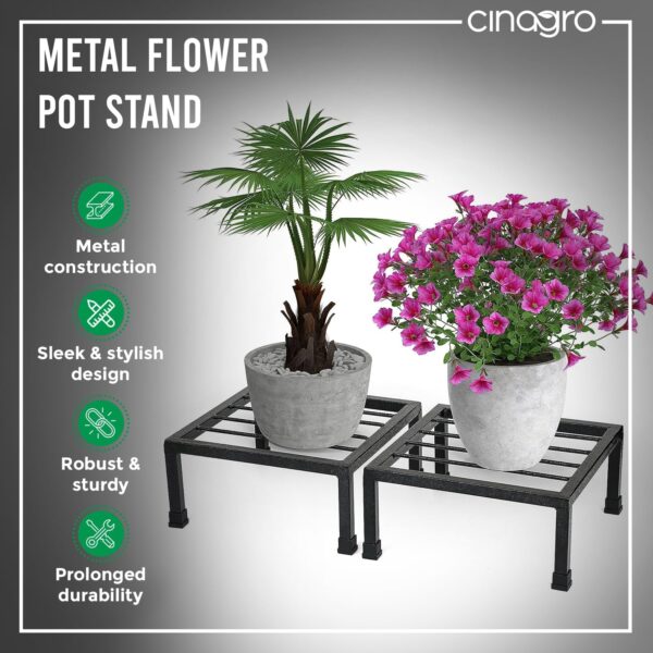 CINAGRO Anti Rust Square Metal Plant Stand (Black, Pack of 1) - 9.84 inches, Strong Durable Plant Stands for Outdoor Balcony, Indoor Living Room, Gamla Planters for Home Decor