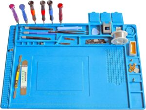 COOLCOLD Silicone Soldering Mat Heat Resistant up to 932°F – COOLCOLD Silicone Soldering Mat Heat Resistant up to 932°F – Large 17.8 x 11.8 inch Magnetic Work Mat for Electronics Repair, Cell Phone, Laptop, Computer, Soldering Station (Blue)