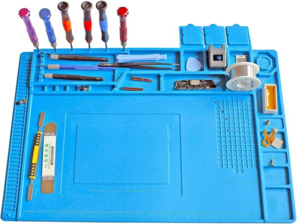 COOLCOLD Silicone Soldering Mat Heat Resistant up to 932°F – COOLCOLD Silicone Soldering Mat Heat Resistant up to 932°F – Large 17.8 x 11.8 inch Magnetic Work Mat for Electronics Repair, Cell Phone, Laptop, Computer, Soldering Station (Blue)