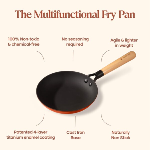 CUMIN CO. LITE Cast Iron Fry Pan | 20 cm, 0.8L | Induction Base Cookware | 5 Years Warranty | Non Toxic Non Stick Pan for Omelette | Chemical Free Coating | No Seasoning Needed | White