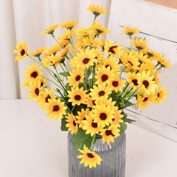 CURATED CART Artificial Sunflowers, 30cm Stem, Set of 2 Yellow Silk Flowers for Home, Wedding, Party Decoration, Indoor Outdoor Floral Arrangement (No Vase)