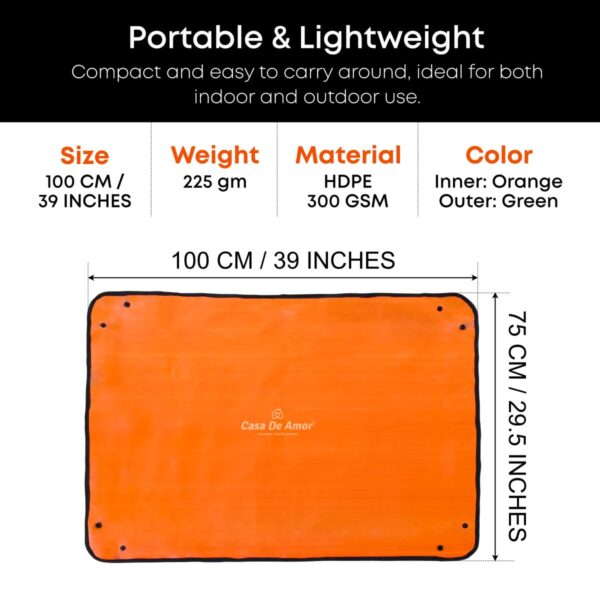 Casa De Amor Gardening Mat 75x100 cm | Waterproof & Foldable HDPE Mat with Snap Buttons | for Soil Mixing, DIY & Plant Care | Green-Orange (Pack of 1)