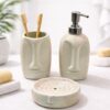 Ceramic Face Design Bathroom Accessories Set of 3 – Soap Ceramic Face Design Bathroom Accessories Set of 3 – Soap Dispenser with Pump, Toothbrush Holder & Soap Dish | Modern Artistic Washroom Set | Decorative Countertop Bath Set (Matte Green)
