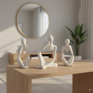 Ceramic Thinker Statue 5In -Set of 3 | Abstract Men Ceramic Thinker Statue 5In -Set of 3 | Abstract Men Figurine Showpiece Modern Sculpture | Home Decor for Living Room Bedroom Bookshelf Office Table | Housewarming Birthday Gift (White)