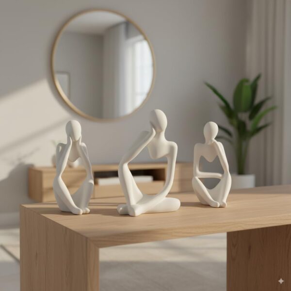 Ceramic Thinker Statue 5In -Set of 3 | Abstract Men Ceramic Thinker Statue 5In -Set of 3 | Abstract Men Figurine Showpiece Modern Sculpture | Home Decor for Living Room Bedroom Bookshelf Office Table | Housewarming Birthday Gift (White)