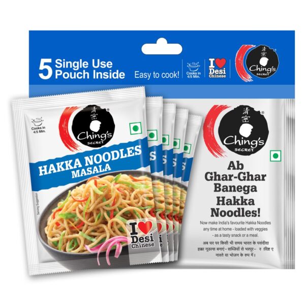 Ching’s Secret Hakka Noodles Masala, 100g, Easy To Cook, Meal Kit, Cooks in 4/5Mins, 1 Pouch Serves 4, Pack of 5 Single Use Pouches