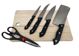 Chopping Board with Knife Set Stainless Steel Kitchen 5-Pcs Knife Chopping Board with Knife Set Stainless Steel Kitchen 5-Pcs Knife Set with Wooden Bord ||