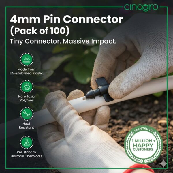 Cinagro 4mm Pin Connector for Drip Irrigation, Leak-Proof Plastic Pipe Connectors, UV Resistant, Durable & Reusable Garden Watering Accessories, Drip Irrigation Accessories, Pack of 100
