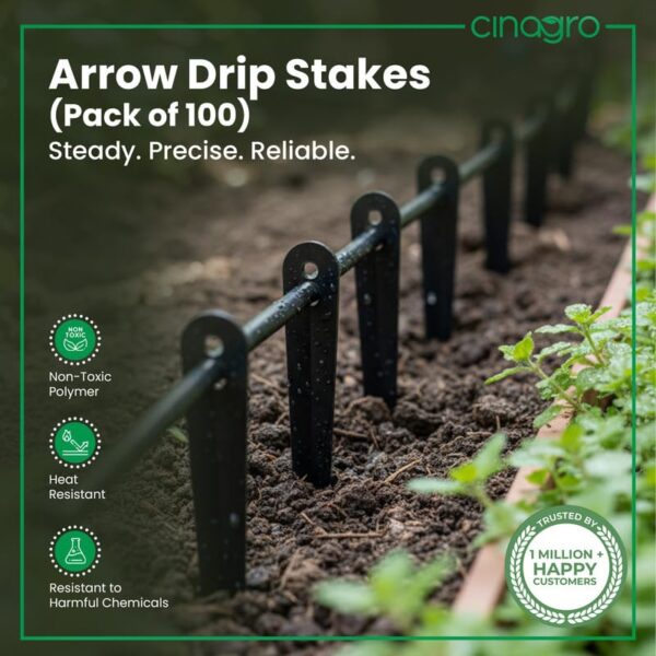 Cinagro Arrow Drip Stakes for Drip Irrigation, Water Flow Control for Potted Plants & Gardens, UV-Stabilized, Non-Toxic Plastic, Durable & Easy to Use, for Home Garden & Greenhouse, Pack of 100