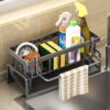 Cisily Kitchen Sink Organizer Rack with Automatic Drain Tray | Stainless Steel Countertop Storage Holder for Sponges, Soap, Brushes & Dishwashing Liquid – Rustproof & Quick Dry Design