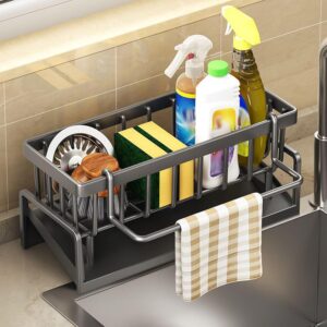 Cisily Kitchen Sink Organizer Rack with Automatic Drain Tray | Cisily Kitchen Sink Organizer Rack with Automatic Drain Tray | Stainless Steel Countertop Storage Holder for Sponges, Soap, Brushes & Dishwashing Liquid – Rustproof & Quick Dry Design