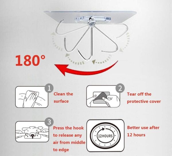 Claiez Adhesive Hooks 13.2LB(Max) Heavy Duty Self Adhesive Hooks Transparent Waterproof and Oilproof Wall Hooks for Kitchen Bathroom Shower Door Outdoor Home Improvement Utility Hook 10 Pack