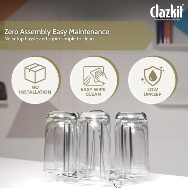 Clazkit Stainless Steel Glass Holder for 6 Glasses, Glass Stand Steel for Dining Table/Kitchen, Tumbler Holder, Pull-Out Countertop Shelves Heavy Duty - SILVER