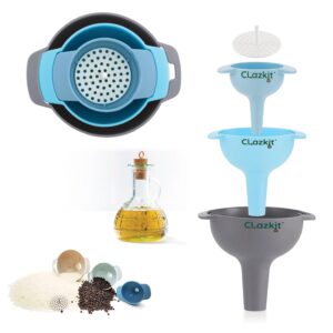 Clazkit® 3-Piece Kitchen Funnel Set - Nested Funnels with Handle, Clazkit® 3-Piece Kitchen Funnel Set - Nested Funnels with Handle, Wide Mouth Food Grade Plastic, Detachable Strainer Filter for Liquids, Dry Ingredients, and Powder