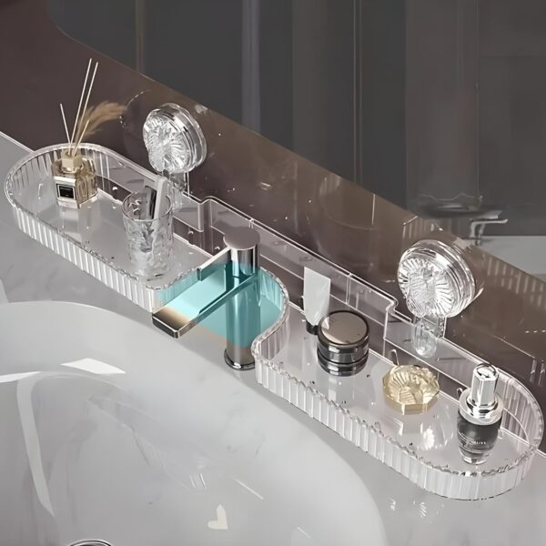 Clear Suction Cup Sink Rack | No Drilling Bathroom & Clear Suction Cup Sink Rack | No Drilling Bathroom & Kitchen Storage Shelf | Transparent Soap Holder & Dispenser Organizer | Rust-Proof Plastic & Space-Saving