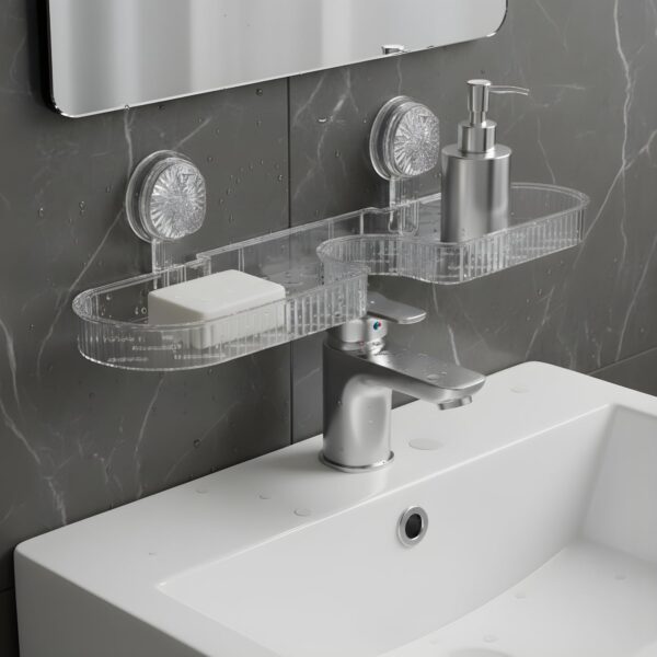 Clear-Suction-Cup-Sink-Rack-No-Drilling-Bathroom-Kitchen-Storage-Shelf-Transparent-Soap-Holder-Dispenser-Organizer-Rust-Proof-Plastic-Space-Saving.jpg Clear Suction Cup Sink Rack | No Drilling Bathroom & Kitchen Storage Shelf | Transparent Soap Holder & Dispenser Organizer | Rust-Proof Plastic & Space-Saving