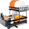 Cloyster Detachable Dish Drying Rack, Two Tier Dish Organizer with Cloyster Detachable Dish Drying Rack, Two Tier Dish Organizer with Cup Holder, 360° Swivel Spout,Utensil Holder and Cutting Board Holder, Over the Sink Dish Rack for Kitchen (CL-09)