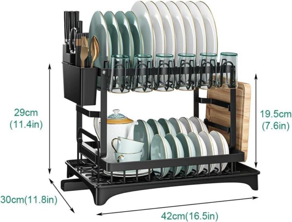 Cloyster Dish Drying Rack with Drainboard, Carbon Steel Dish Rack Cloyster Dish Drying Rack with Drainboard, Carbon Steel Dish Rack for Kitchen Counter, Detachable Dish Drainer Organizer Shelf with Utensil Holder,Cup Holder (CL-05)